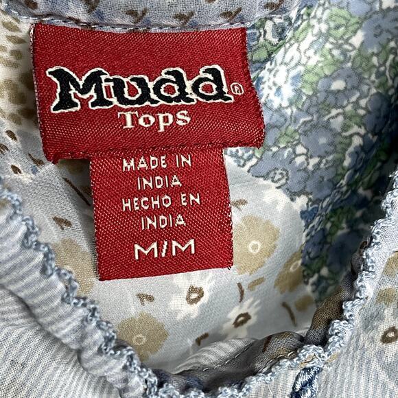 Mudd Womens Floral Beaded Tie Peasant Sheer Blouse Size M Blue Vintage Y2K Boho - Picture 3 of 5